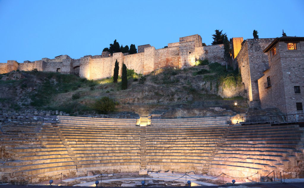 Roman amphitheatre ruin in Malaga, Andalusia Spain